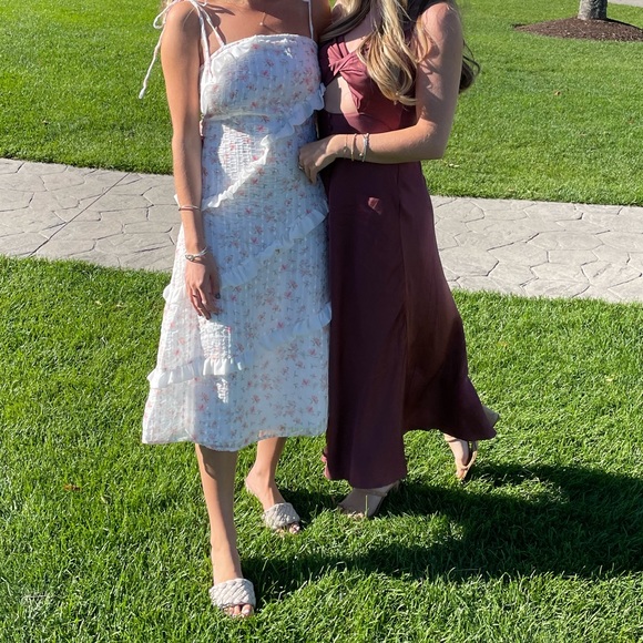 White Floral Print Tie Strap Midi Dress - Picture 5 of 6